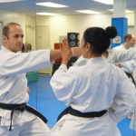 practicing martial arts techniques